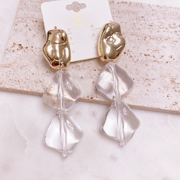 Clear And Gold Earrings - Picture 2 of 4